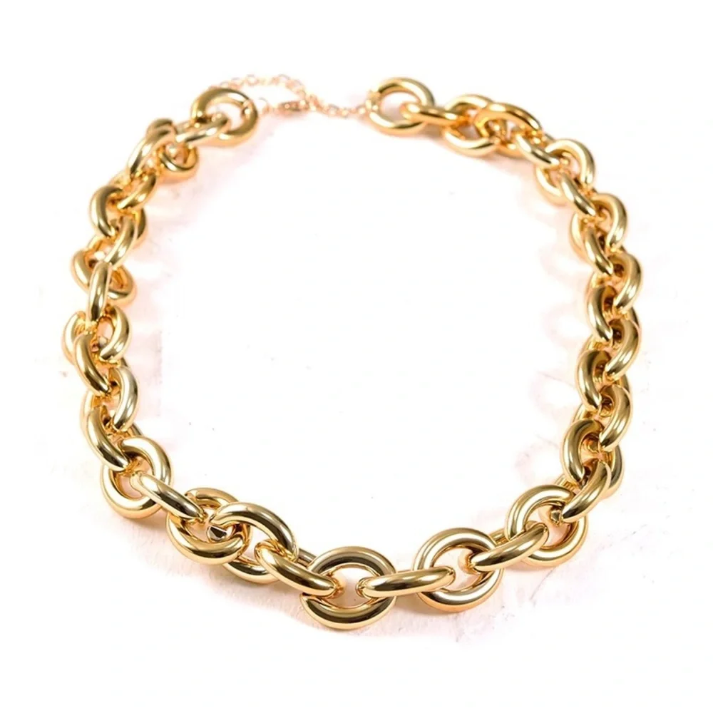 Zara 29.5” Gold Chunky Big Link Chain Bicolor Links Lightweight Necklace - Picture 15 of 15